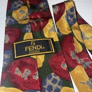 VINTAGE 1990s FENDI Red Floral Silk Tie - Men Classic Handmade Necktie